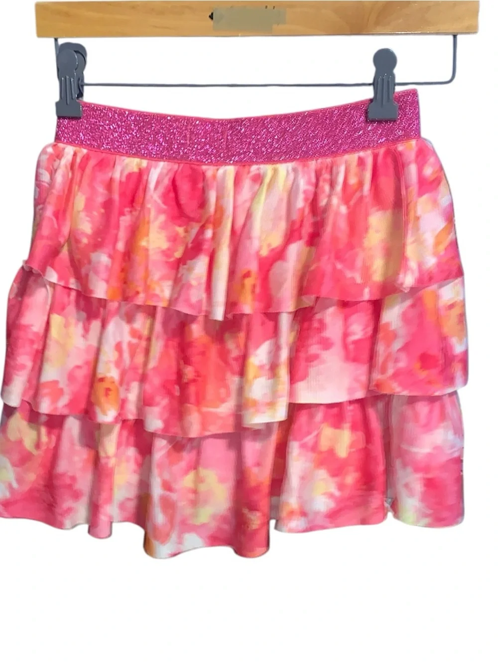 The Children’s Place Pink Floral Tiered Skort Girls XL 14 Short Lined Sparkly